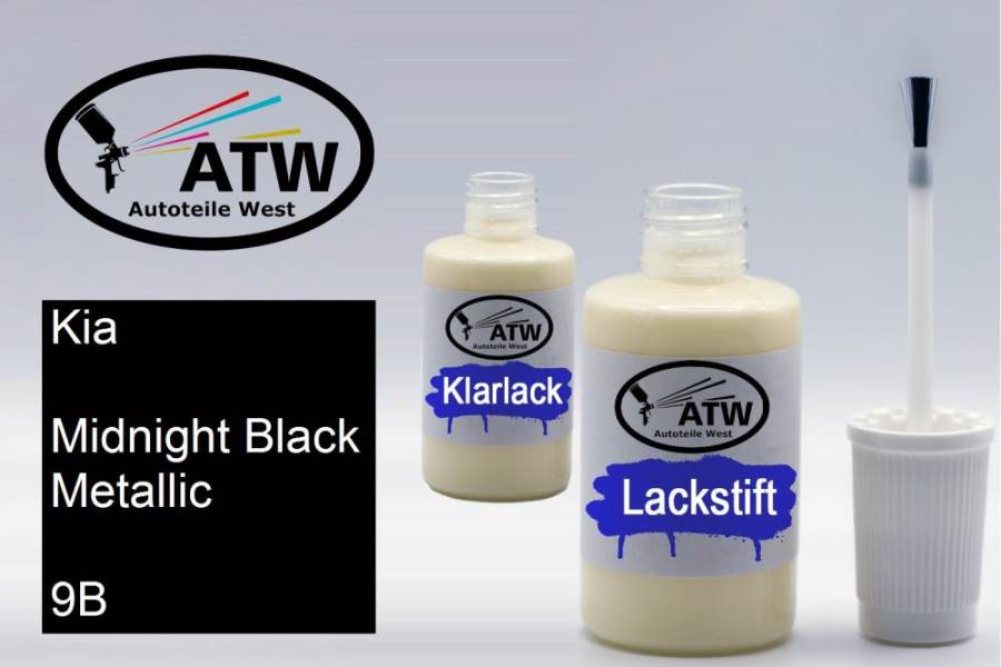 Kia, Midnight Black Metallic, 9B: 20ml Lackstift + 20ml Klarlack - Set, von ATW Autoteile West.